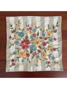 New Potterybarn Jean Floral Embroidered Reversible Pillow Cover